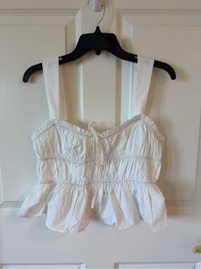 Needii White Ruched Peplum Crop Tank Top - Women's